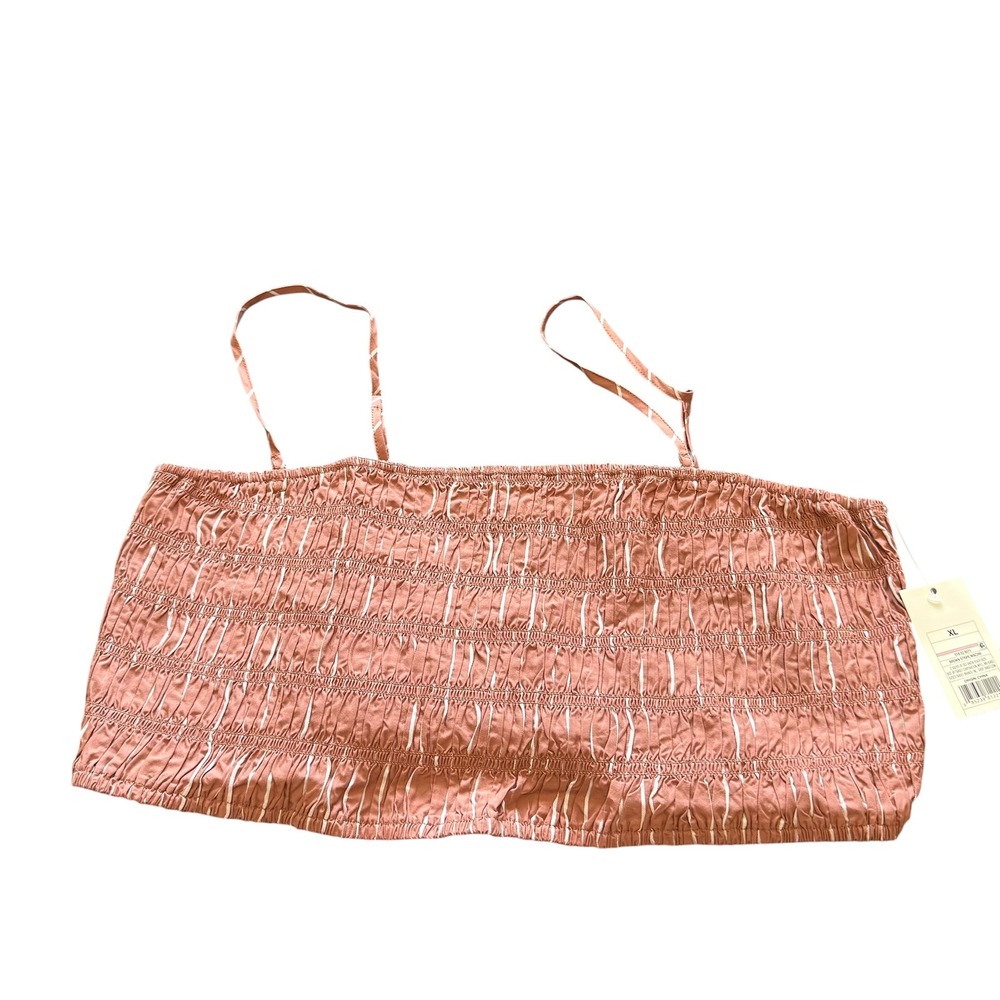 A New Day Smocked Tube Top Womens XL Brown White New NWT Striped Boho Strappy
